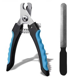 Dog & Cat Nail Clippers – Pet Trimmer with Safety Guard, Sharp Blades & Nail File for All Breeds (L Set, Black Blue)