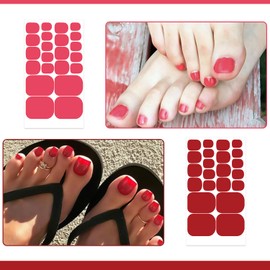 SILPECWEE 8 Sheets Dark Red Nail Wraps for Toes Toe Nail Stickers Decals Toenail Polish Strips Gel Self Adhesive Toenails Polish Stickers Manicure Design with File