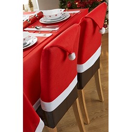 Christmas Theme Santa Red Colour Chair Snowflake Pom Short Back Fabric Covers Festive Xmas Dining Decoration, 50cm x 70cm, 2pcs, Felt