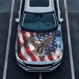 Bald Eagle American Flag Car Hood Cover Protector for SUV Sedans Trucks 59×39 Inch Stretchable Car Hood Wrap Blankets Waterproof Sun Proof Auto Patriotic Decorations