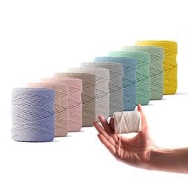 Ledent Macrame Yarn (1 mm, 10 x 65 m, Set of 10 Colours) Double Twisted - Rope Yarn for Macrame Made from 100% Recycled Cotton Yarn - Macrame Yarn Set of 10 Small Rolls with Pastel Colours