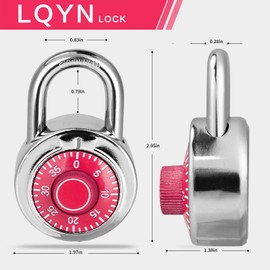 Combination Lock, LQYN Standard Dial Combination Lock, Pack of 1; Red Turnplate, 2 in. Wide, Fixed Three Digital Combination, for School, Gym & Locker, Toolbox, Gate
