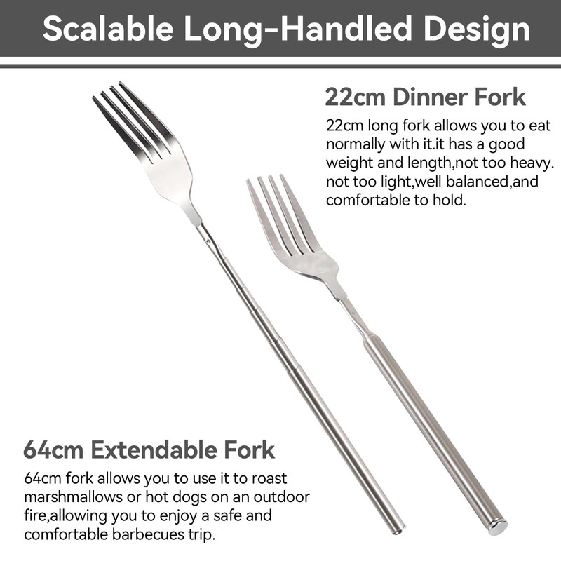 Agatige 2Pcs Extendable Fork, Telescopic Long Handle Cutlery Forks Stainless