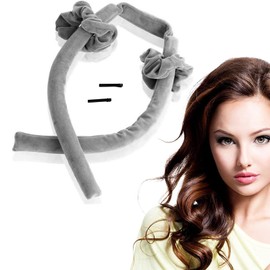 Rizador de pelo sin calor, diseño segmentado mejorado, diadema de rizos de seda sin calor para un sueño más cómodo durante la noche, cinta de seda para rizar el cabello con bandas de goma y clips (Ceniza)