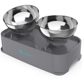 Raised Cat Bowls, Adjustable Height & Angle Pet Feeding Bowls for Cats & Middle Dogs, Nonslip Feeder with 15° Tilting Neck Protective Bowl, Elevated Cat Food and Water Bowl with Stainless Steel