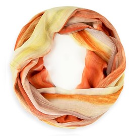 Gloop Loop Tube Scarf for Women Scarf Silky Airy Light with Colourful Pattern Print, Orange/yellow/grey