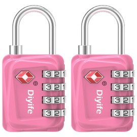 Diyife TSA Luggage Locks, [Updated Version] 4-Digit Security Padlock, [2 Packs] Resettable Zinc Alloy Small Combination Padlocks, Mini Code Lock for Travel Suitcases Luggage Bagpack Case (Pink)