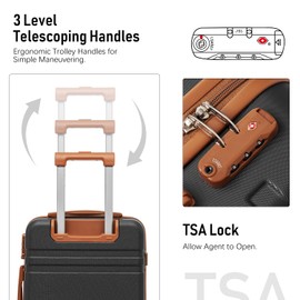 LONG VACATION Luggage Set 4 Piece Luggage ABS Carry on Suitcase Hardside Luggage with TSA Lock Spinner Wheels Travel Bag(Black Brown, 6 piece set)