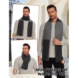 Niwicee Mens Scarf Winter Warm Plaid Check Scarves Long Classic Scarfs Thick Soft Neckwear Gigt for Men Business Casual(Dark Gary,one size)