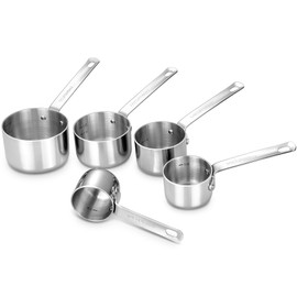 KEAWELL Premium 5-Piece 18/10 Stainless Steel Measuring Cups Set – Durable, Stackable, Dishwasher Safe – Nesting Design for Baking & Cooking (Silver, 5PC Measuring Cups)