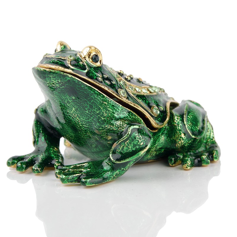 Large Frog Trinket Box Hinged Jewelry Boxes Hand-Painted Enameled Green