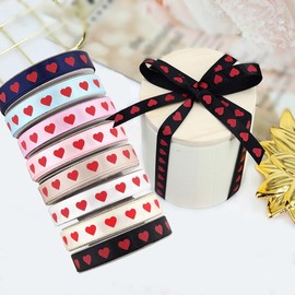 JIHUOO Satinband mit rotem Herzmotiv, 2 Rollen, 1 cm x 9,1 m, Geschenkband, dekoratives Bastelband, Boxen, Verpackungsband für Dekoration