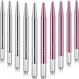 10 Pieces Microblading Pens Manual Eyebrow Microblade Pens Aluminum Hand Tools Light Manual Holder for Makeup Supplies Salons,2 Colors(Silver, Pink)