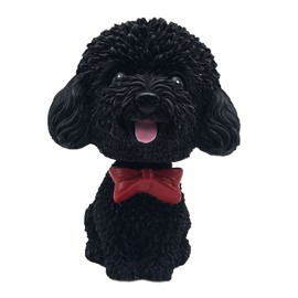 IBWell Mini Bobbing-Head Dog for Car Dash Board Decor,Dashboard Doggy Puppy Teddy Toy with Adhesive Tab（Poodle） (Black)