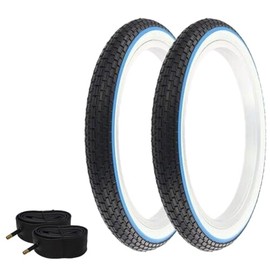 OG Bicycle TIRE 16" x 1.75" Black/White w/Blue Line Wall Brick (2) Tires & Tubes