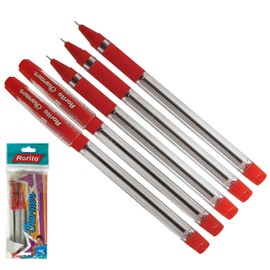 5 x 0.7mm RORITO Charmer RED Ballpoint Pens Soft Grip Fast Smooth Writing