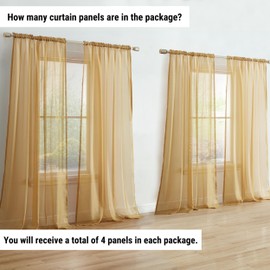 HLC.ME Gold Sheer Curtain Panels: Sheer Voile Light Filtering Window Treatment Coverings Rod Pocket Curtain Panels for Bedroom and Living Room (Set of 4 Panels, 54 x 84 inches Long Per Panel)