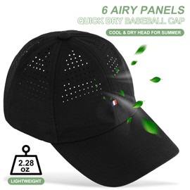 Falidem Breathable Mesh Baseball Cap for Men Women, Adjustable Laser Perforated Quick Dry Outdoor Golf Running Hat Balack