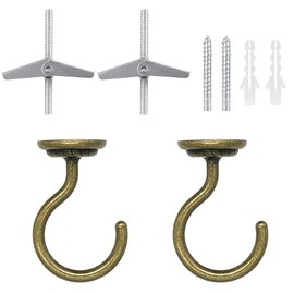 Ceiling Hook Large Swag Heavy Duty Hook with Hardware for Hanging Plants Ceiling Easy Installation Cavity Wall Dry Wall Indoor & Outdoor (2 Sets Antique Brass)