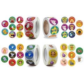 KALYRON 2000 pcs Animal Reward Stickers,Fun Cartoon Bonus Stickers with Motivational Phrases, Perfect for Teachers, Students & Classroom Awards (Assorted Designs 4 Rolls