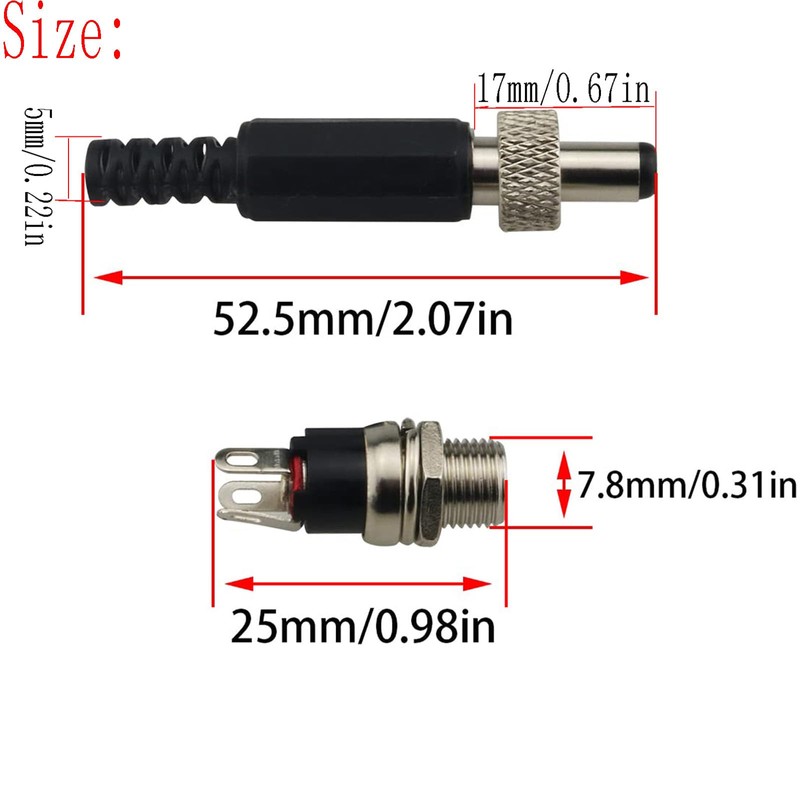 5.5mm x 2.1mm Male DC Power Plug Connector & Screw