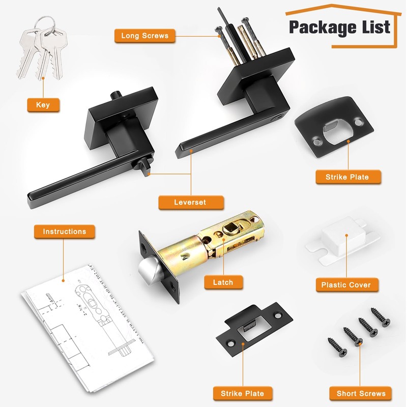 Probrico 4 Pack- Black Door Entry Levers Combo Pack,Keyed Alike