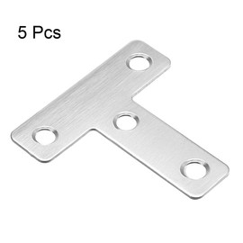uxcell Flat T Shape Repair Mending Plate, 50mmx50mm, Stainless Steel Joining Bracket Support Brace, Pack of 5