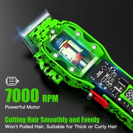Professional Hair Clippers for Men, Cordless Barber kit for Hair Cutting & Grooming, Green Hair Clippers Set for Barber Haircut with LED Display 8 Fade Taper Combs