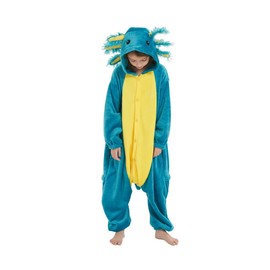 SimZoo Kids Animal Pajamas, 3-13 Years Boy and Girls Blue Axolotl Cosplay Costume Sleepwear, One-Piece Unisex Homewear