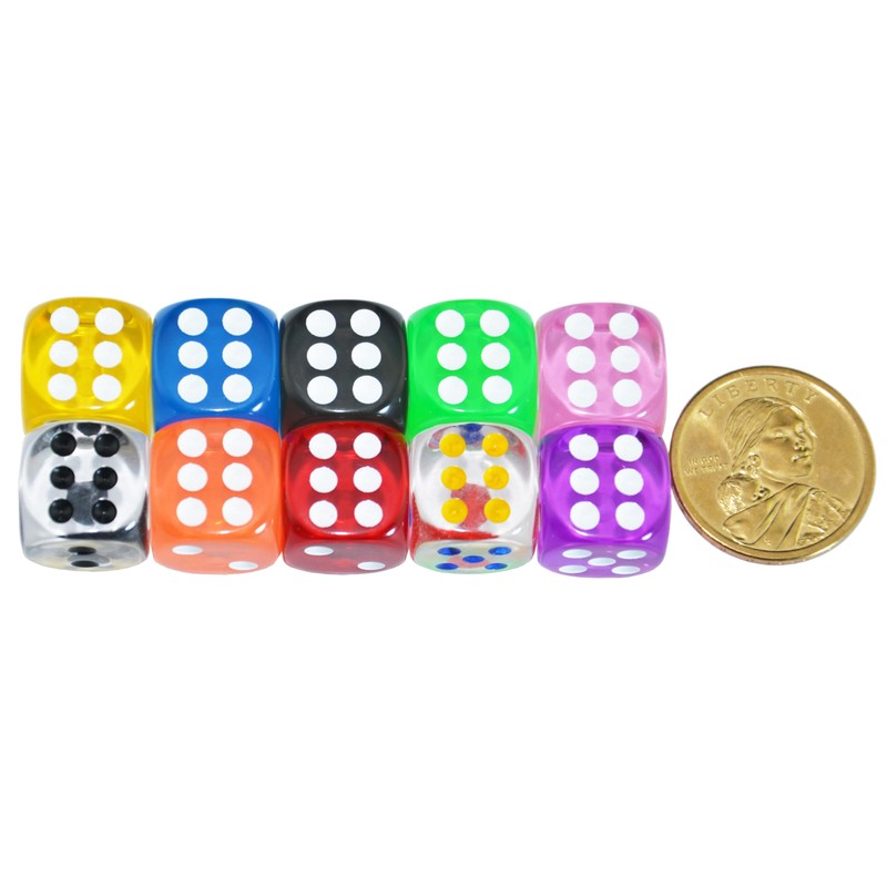 SmartDealsPro 10-Pack D6 Six Sided 16mm Transparent Dice Die for