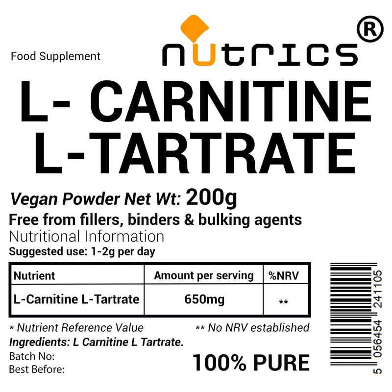 Nutrics® 200g L CARNITINE L Tartrate Powder - Highly Bioavailable