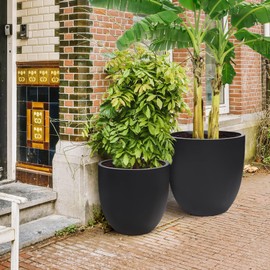 BEYOUDO Large planters for Outdoor Plants, 18 ，14 Plant pots Large - Concrete Planter for Indoor Outdoor Plants,Tall Large Plant Pot for Home Patio Garden,2pack (Black)