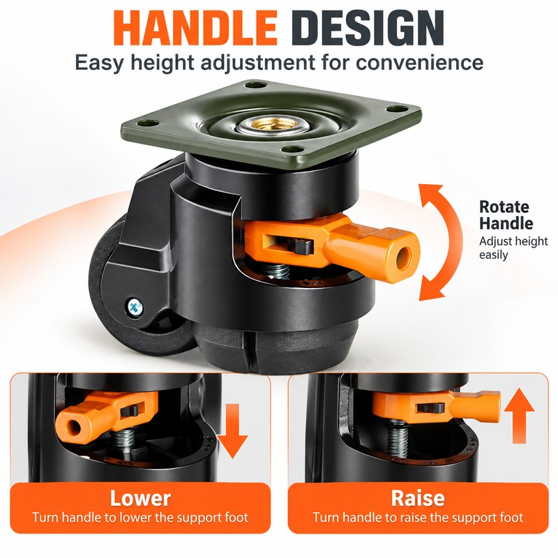 Heavy Duty Leveling Casters for Equipment – 360° Swivel Height-Adjustable