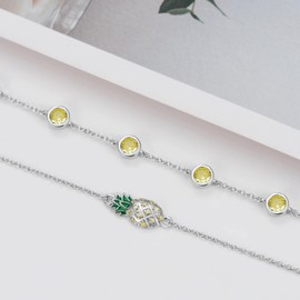 Dorunmo Pineapple Bracelet 925 Sterling Silver Pineapple Layered Anklet Bracelet for Women with Yellow Zircon Adjustable Beach Jewelry for Wife Girlfriend Friends