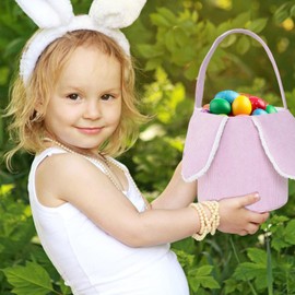 Bunny Ears Baskets for Kids - Plush Basket Bags for Egg Hunt | Toy Holder with Rabbit Ears and Handle Cute for Boys Girls Eggs Hunting
