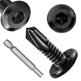 EASTPUK 100Pcs 10 x 5/8" Sheet Metal Screws, Stainless Steel Flat Head Socket Cap Self Drilling Screw, Allen Socket Drive Black Oxide, Self Tapping Screws with Drill Bit