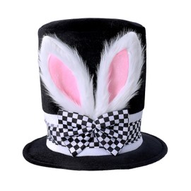 COSAVOROCK Easter Bunny Hat Adult Mad Hatter Hats White Rabbit Costume Black Topper