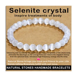 AD Beads Handmade Gemstone Stretch Elastic Bracelet Crystal Healing Reiki Nature's Beauty and Spiritual Essence Unisex (6mm, Selenite Crystal (Inspire treatments))