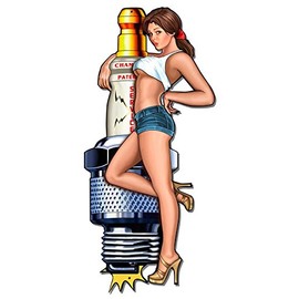 18 X 38 Plasma Metal Sign Spark Plug Girl