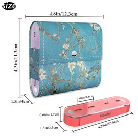 Czzmy Weekly Pill Box 7 Days 4 Times, Daily Pill Box Organize with PU Bag and Card Name, Travel Box for Travel, Morning Afternoon Evening Night (1 Peach Flower)