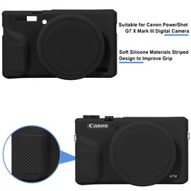 Canboc Case for Canon PowerShot G7X Mark III Digital Camera, G7X Mark III Soft Silicone Cover with Detachable Lens Cover, Black (Case Only)