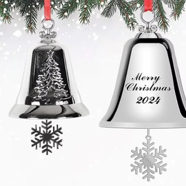 Kyoryuger Snowflake Christmas Bell 2024 Memory Christmas Bell Ornaments for Christmas Tree Christmas Wreath Hanging Decorative Bells for Doors Walls Windows Sliver Christmas Bells