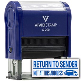 Vivid Stamp Return To Sender Not At This Address (Mail Van) Self Inking Rubber Stamp - Medium 9/16" x 1-1/2", Blue