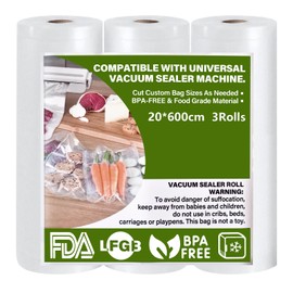 GIBOHOM Vacuum Bag Roll 20 x 600 cm / 3 Rolls 150 µm Vacuum Bags Food BPA Free Strong Tear-Resistant Vacuum Sealing Film for Food Vacuum Sealer Boil-Proof Sous Vide Freezer Bags