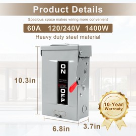 3P 30 Amp Disconnect,Disconnect Switch, Heavy Duty Steel Material, Rust and Corrosion Resistant, NEMA 3R Standard,for Indoor and Outdoor,Non-Fusible,120v/240v,10-Year Customer Service