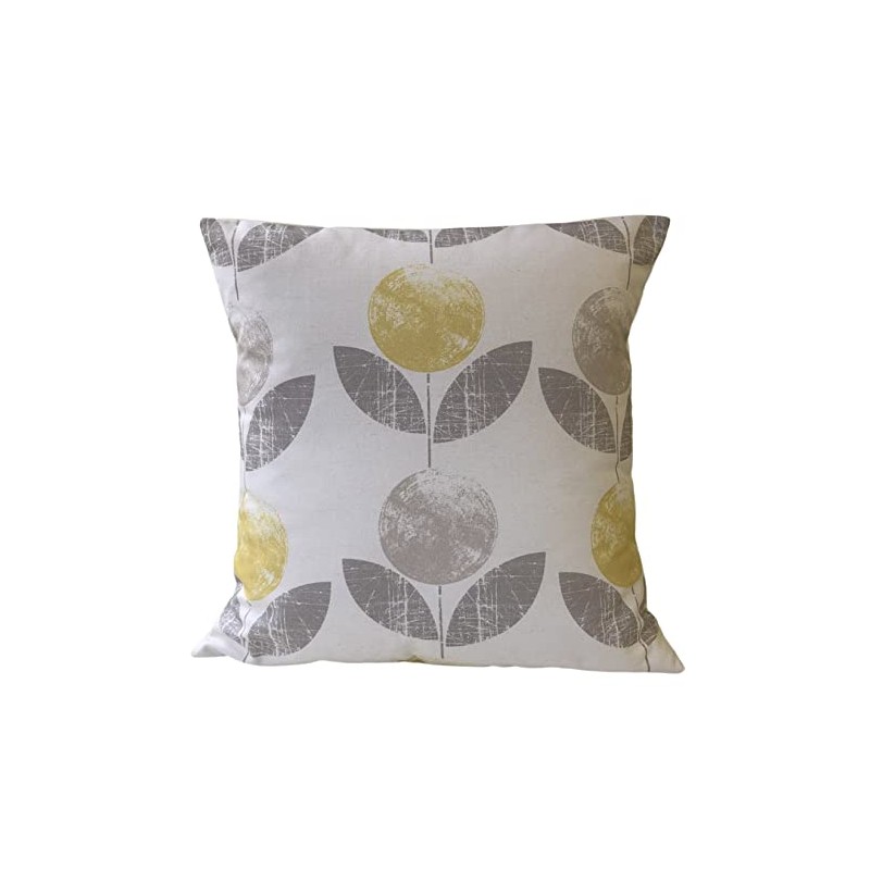 1 x Scandinavian Flower Ochre Yellow Grey Natural Cushion Cover