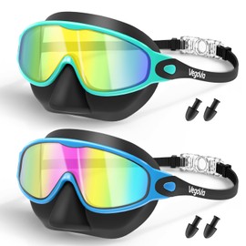 2 Pack Kids Swim Goggles with Nose Cover, Anti-Fog UV Protection Swimming Goggles for Kids Youth 3-15 Wide View,Adjustable Strap