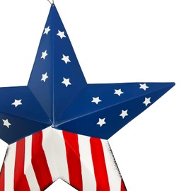 Rustic Metal 3D Barn Americana Stars Patriotic Wall Decoration American Flag Wall Star July 4th Country Americana Star with God Bless America Sign Indoor Outdoor Wall Decor (Star A)