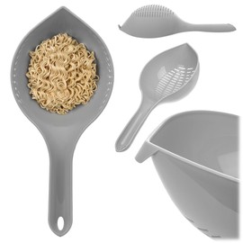 KADAX Kitchen Strainer 32.5 x 14.5 cm, Plastic Strainer with Handle, Strainer Made of BPA-Free Plastic, Pasta Strainer, Colander, Plastic Strainer, Washing Strainer, Slotted Spoon (Grey)