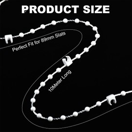 1 PCS 10 Meter 100 clips Vertical Blind Bottom Chain for 3.5 Inch/ 89mm Slats,vertical blind chain,vertical blinds repair parts for 3.5 Inch/ 89mm Blind Bottom Chain Slats(10Meter Long,White)